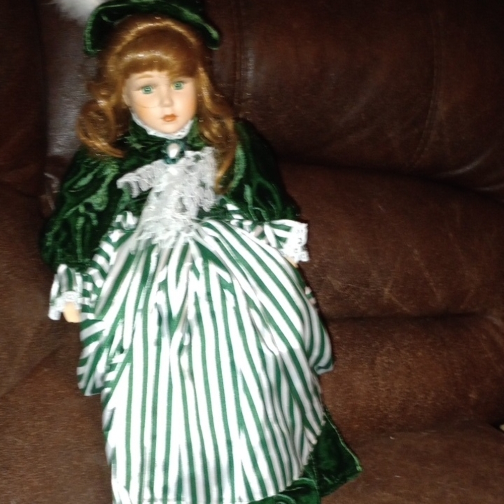 Victorian Green and White Doll with Lace Accents